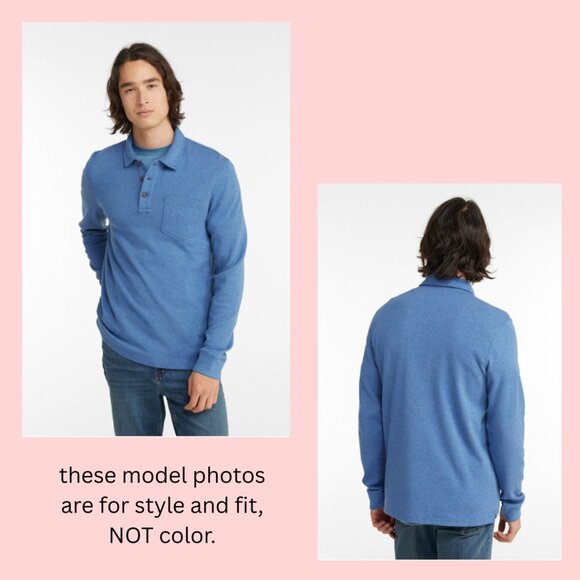 L.L. Bean Washed Cotton Double-Knit Polo, Long Sleeve, Black Heather, Size L - Picture 5 of 5